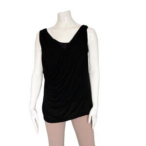 Club Monaco Women's Medium Black Tank Top Scoop Neck Jersey Ribbon Strap Shirt